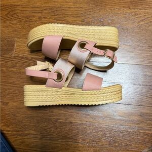 Henry Ferrera Pink Espadrille Sandals with Tan Sole